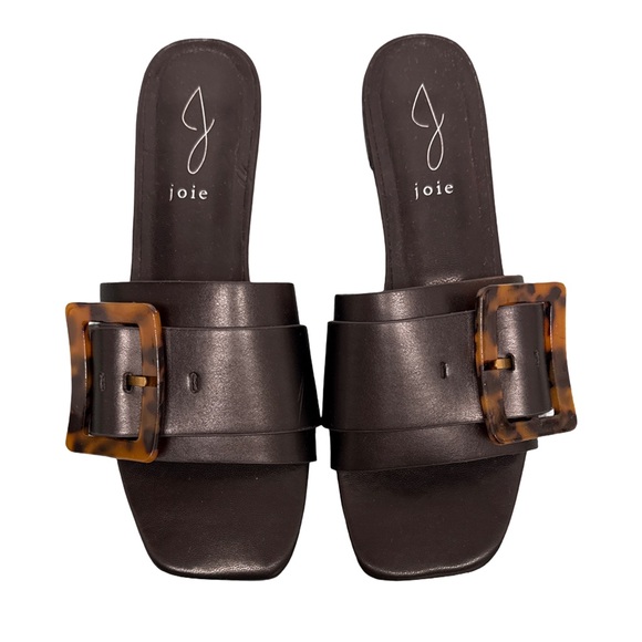 Joie Paige Leather Stacked Heel Sandal Slide Women's Black 7.5 M - Picture 3 of 10